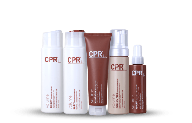This range of CPR Volume products Amplify and restructure hair with micro-proteins balanced with light-weight moisture for a natural fullness with a radiant shine.
