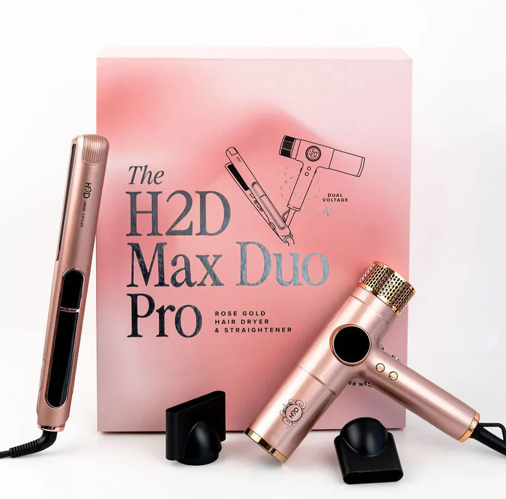 H2D hair styling tools including hair straighteners and dryers displayed in sleek matte black finish for professional salon-quality results at home
