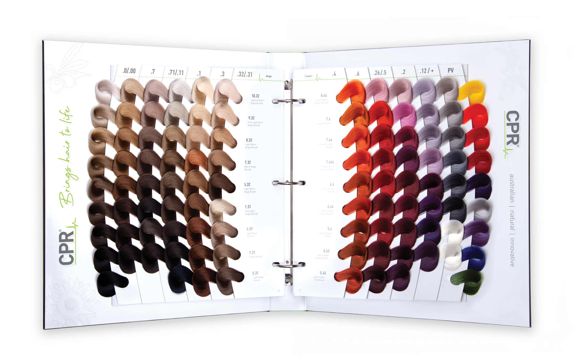 Vitafive CPR Permanent Hair Colour chart showing full range of professional hair care colours in swatch book