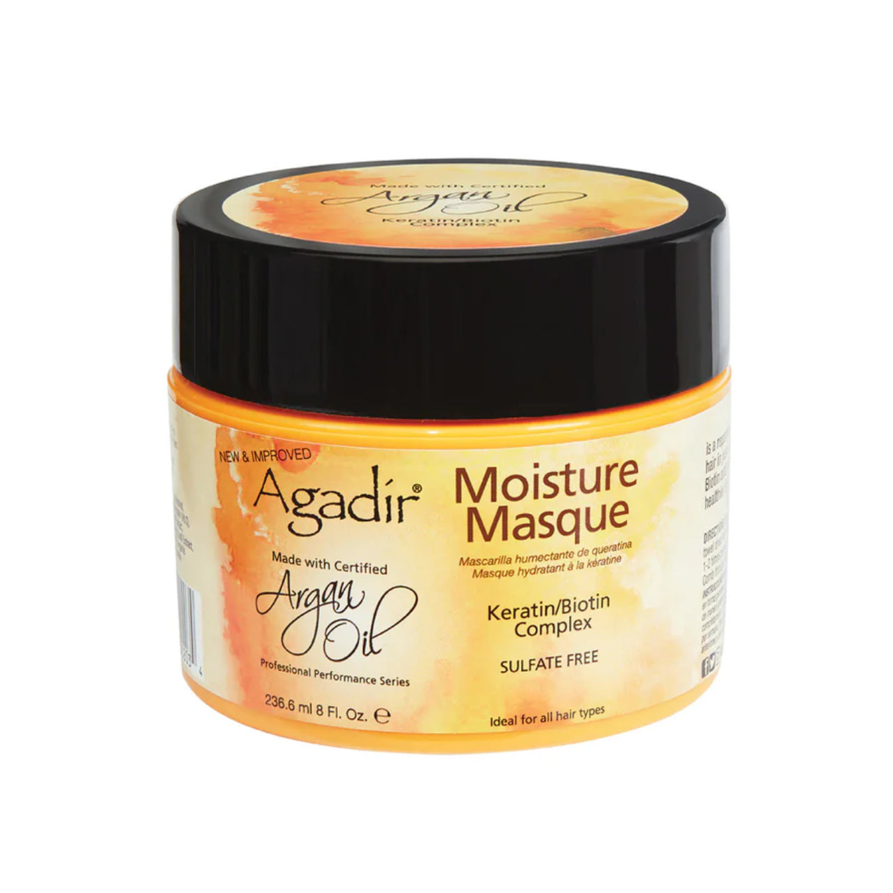 Front view of the Agadir Argan Oil Moisture Masque 236ml jar with label facing forward.
