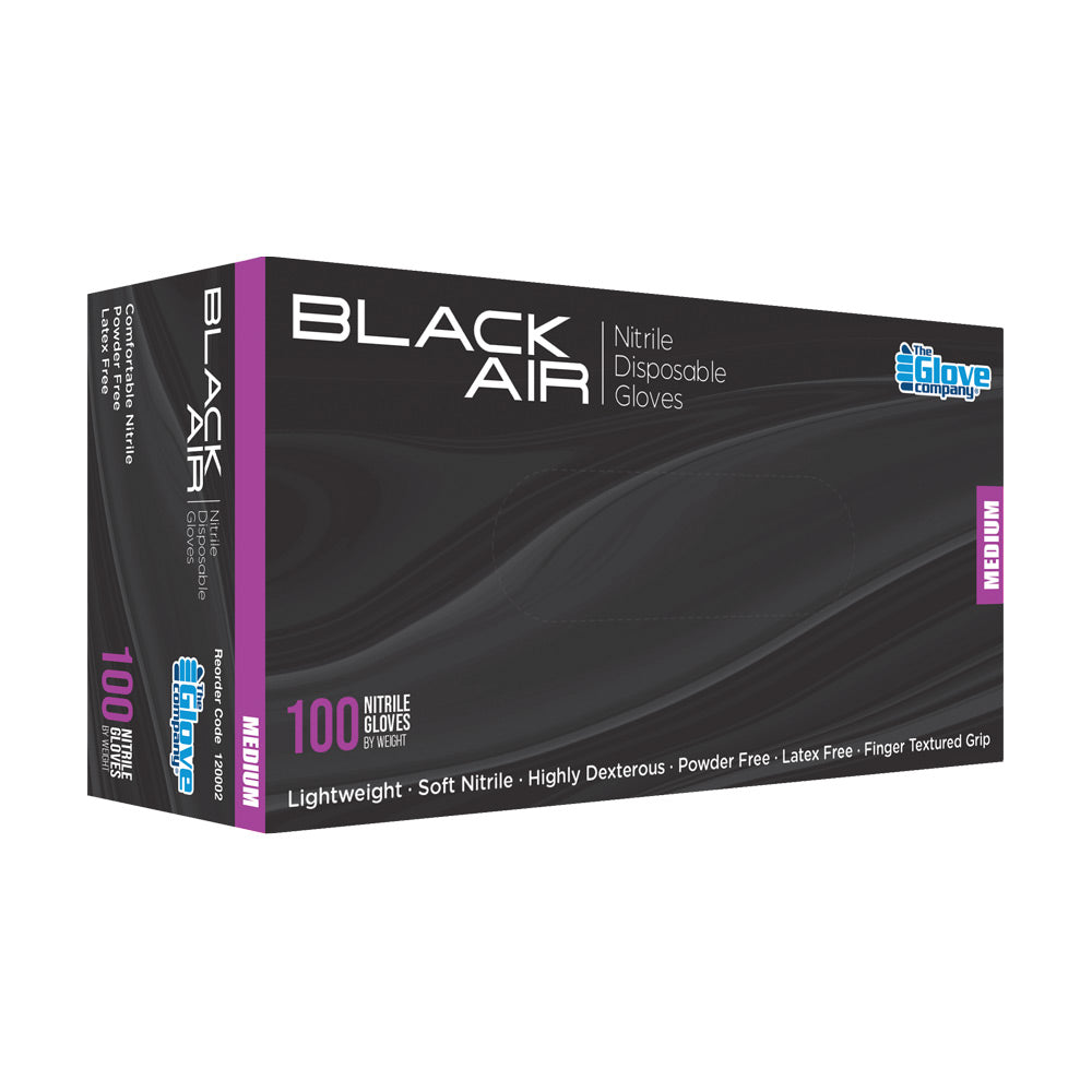 Black Air Nitrile Disposable Black Gloves 100 Pack - Medium Gloves Black Air