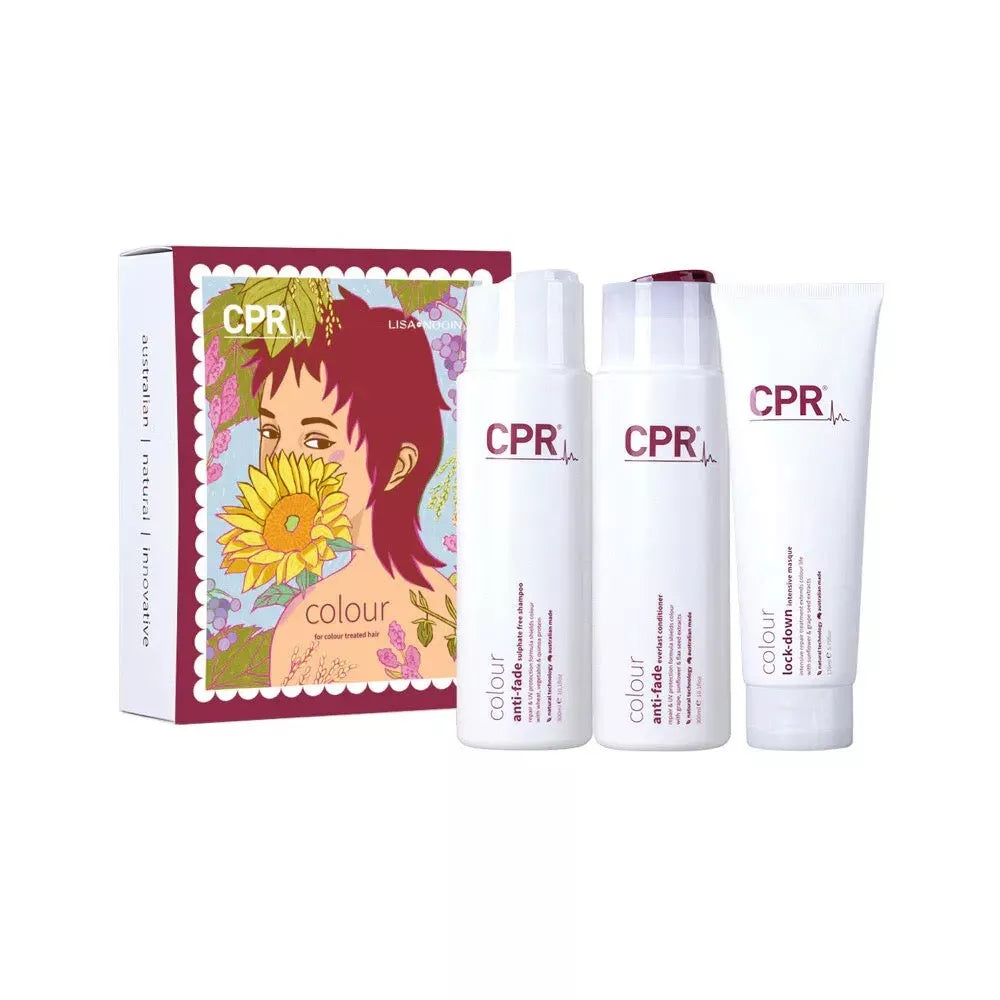 CPR Colour Anit-fade Trio Pack to Secure & protect, for colour treated hair Includes 300mL Anti-fade Sulphate Free Shampoo, Anti-fade Everlast Conditioner & 170mL Lock-down Intensive Masque