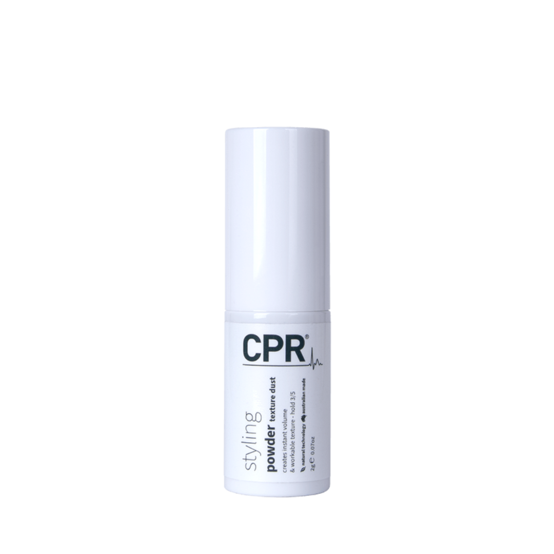 CPR Styling Powder Texture Dust 2g in its compact, sleek packaging, designed to enhance volume and texture, set against a neutral background to highlight its lightweight, innovative formula for professional-grade hairstyling