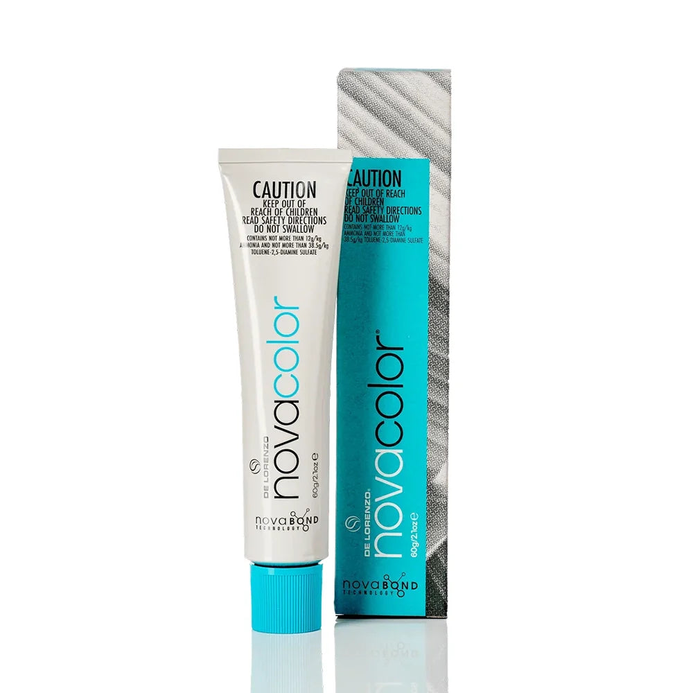 Novacolor hair color tube and packaging on a white background