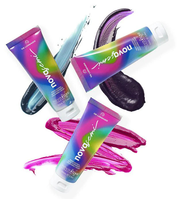 Colorful hair dye tubes with vibrant colors on a white background