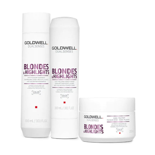 Goldwell DualSenses Blondes & Highlights Anti-Yellow Shampoo, Conditioner & Treatment Trio Pack