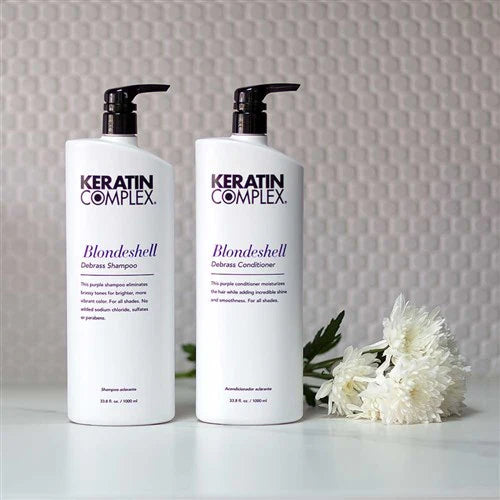 Duo pack of 1L Blondeshell Shampoo  and conditioner - Keratin Complex, Purple Pigmented Formula to Neutralize Brassy Tones, Enhance Blonde and Gray Hair, Infused with Keratin and Chamomile for Smooth, Vibrant Hair