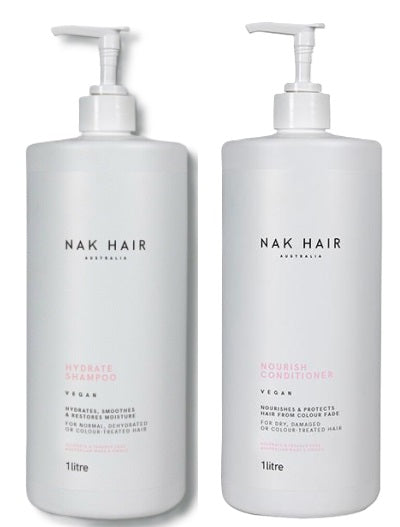 NAK Hydrate Shampoo & Nourish Conditioner 1L Duo