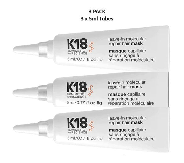 K18 Leave-In Molecular Repair Hair Mask 5ml - (3 Pack)