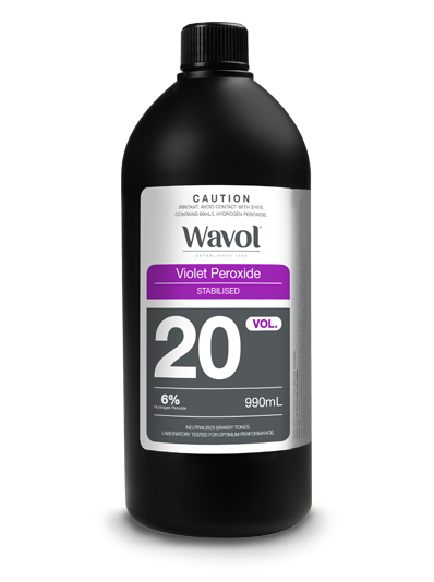 Achieve flawless hair lightening with Wavol Violet Peroxide 20Vol 990ml, a high-performance cream developer 