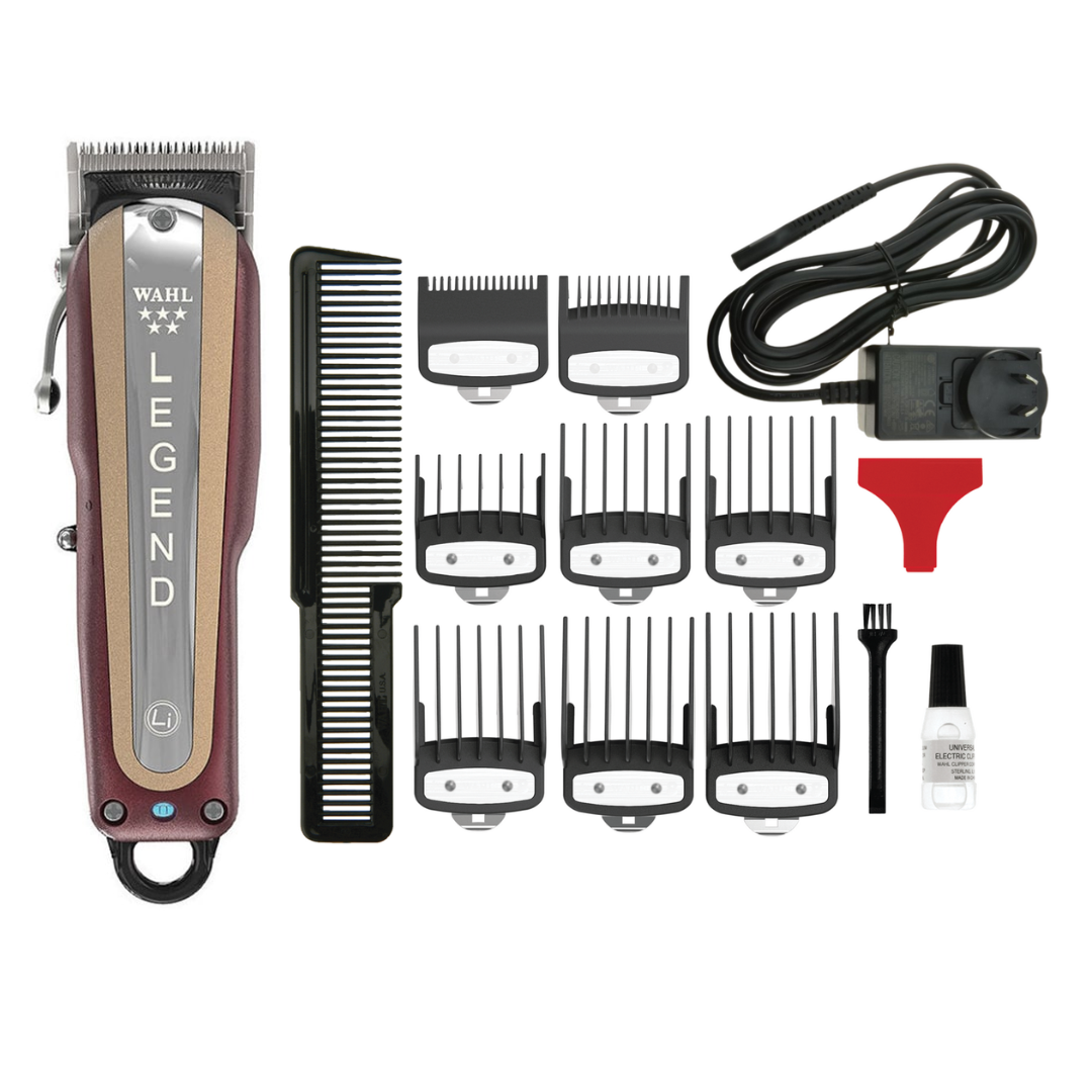 Wahl Legend hair trimmer set with attachments on a white background