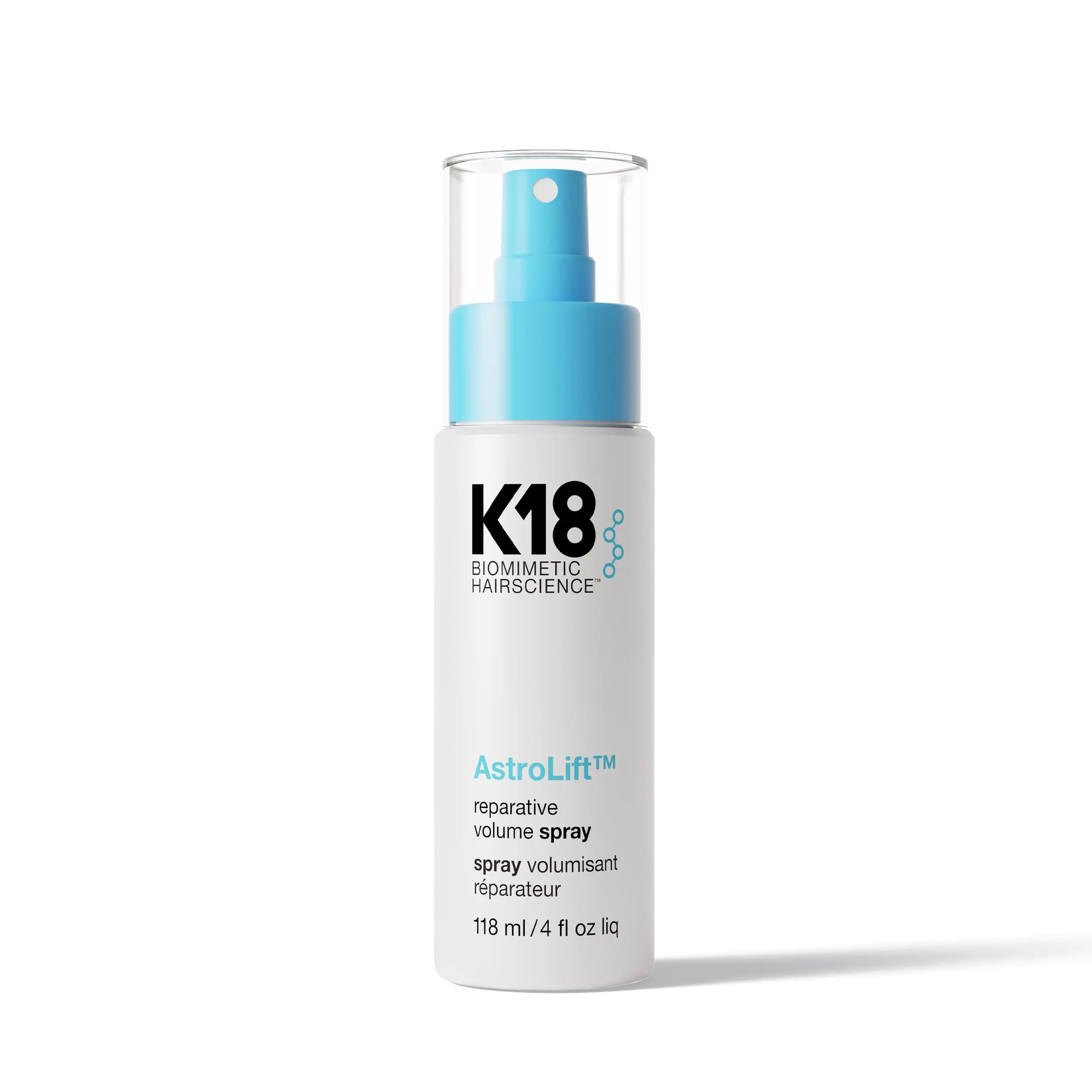 K18 AstroLift reparative volume spray bottle on a white background