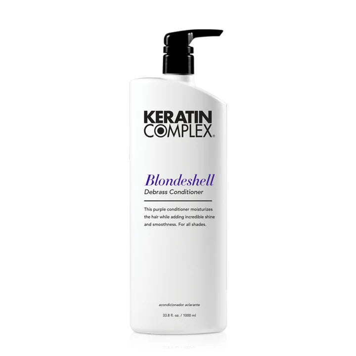 Keratin Complex Blondeshell Conditioner 1L – Neutralize brassy tones and moisturize blonde, silver, or grey hair with this nourishing conditioner.