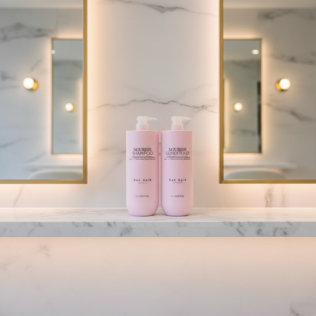 NAK Nourish Duo on salon marble shelf