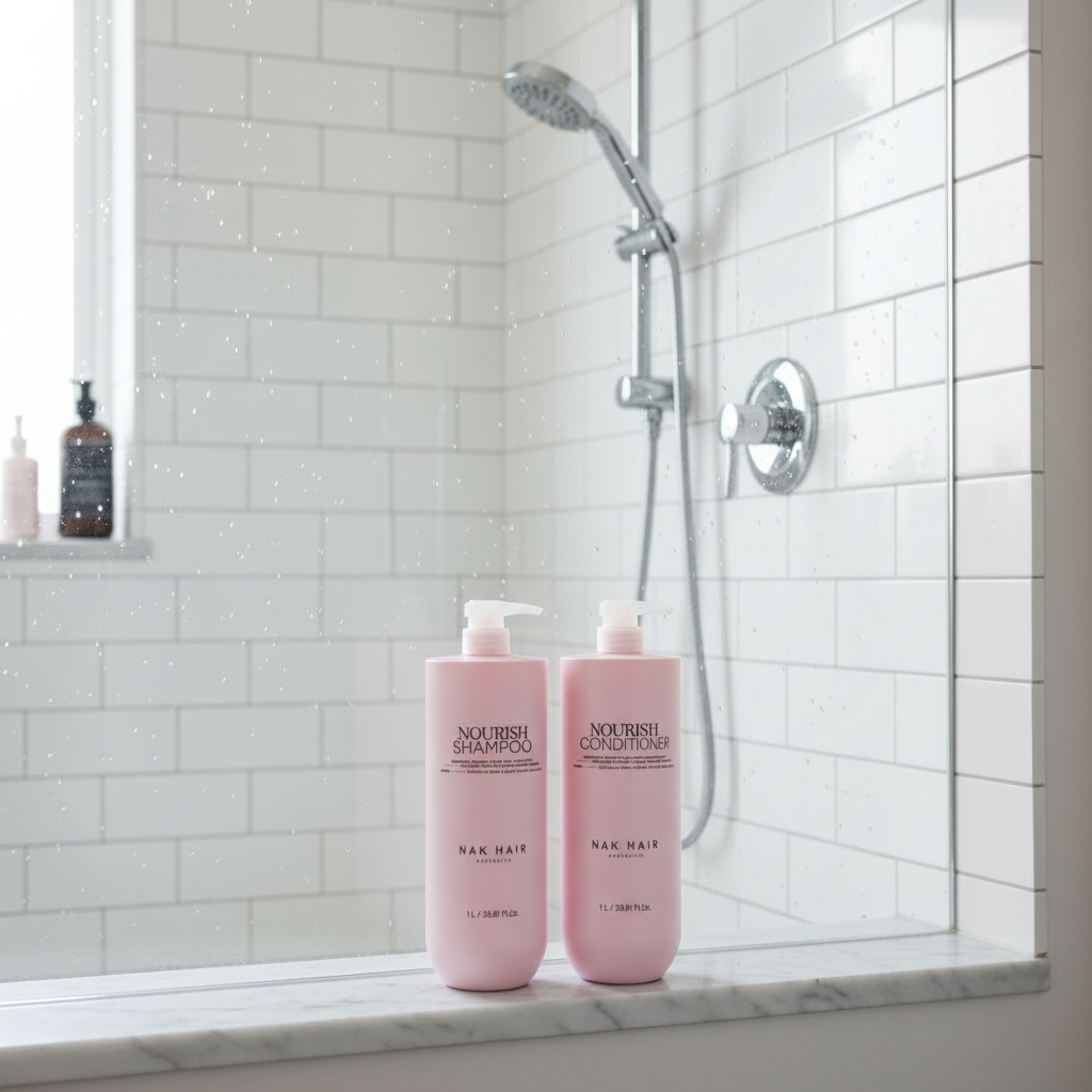 NAK Nourish Duo on shower ledge