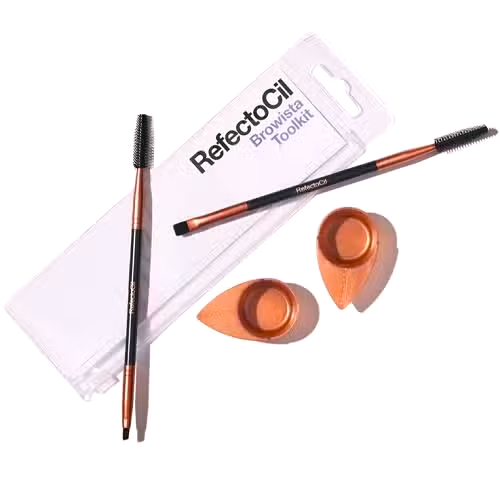 RefectoCil Browista Tool Kit with Dual Angled Brushes, Rubber Spoolie Ends, and Rose Gold Application Dishes for Professional Lash and Brow Tinting