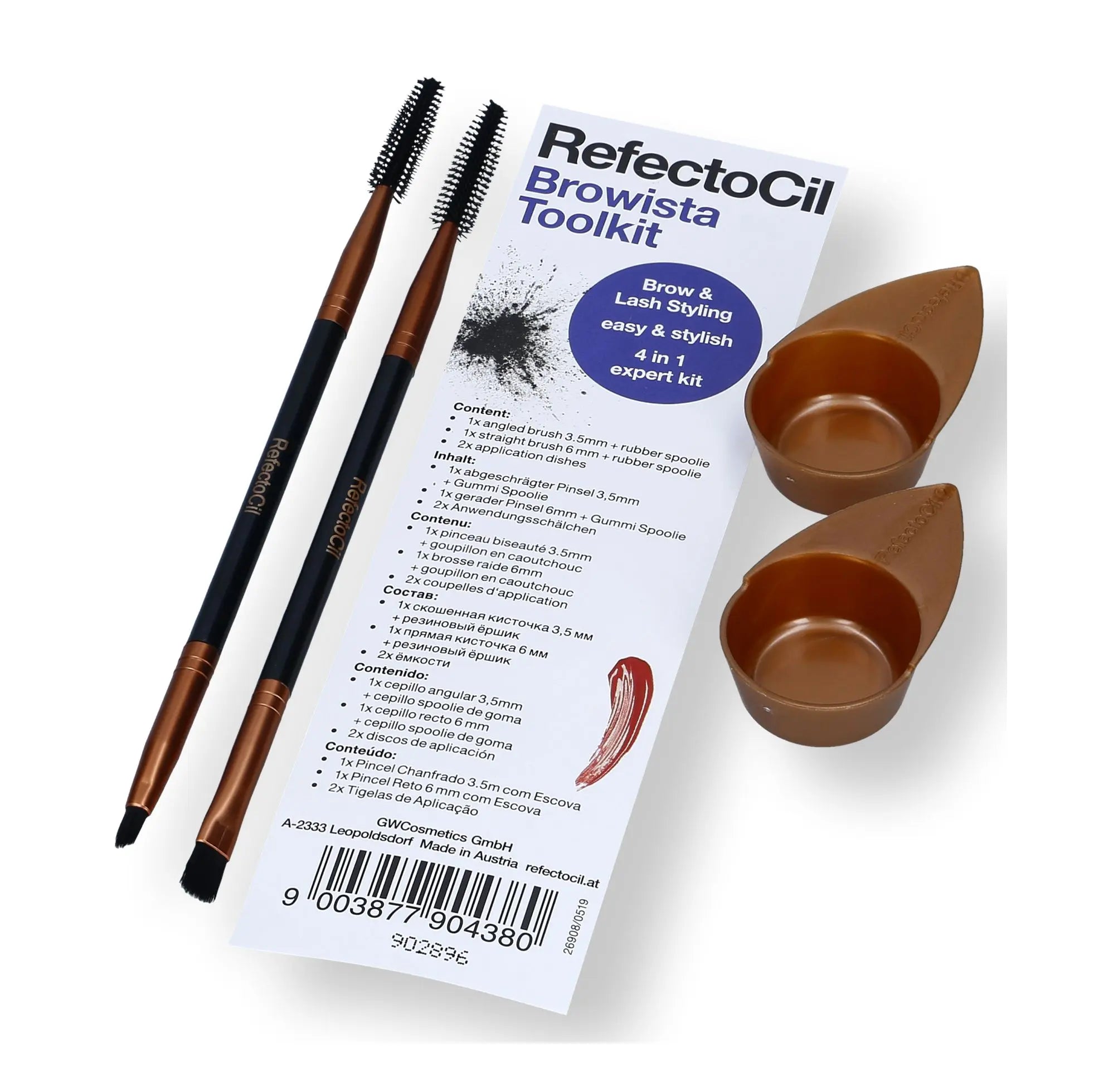 RefectoCil Browista Tool Kit with Dual Angled Brushes, Rubber Spoolie Ends, and Rose Gold Application Dishes for Professional Lash and Brow Tinting