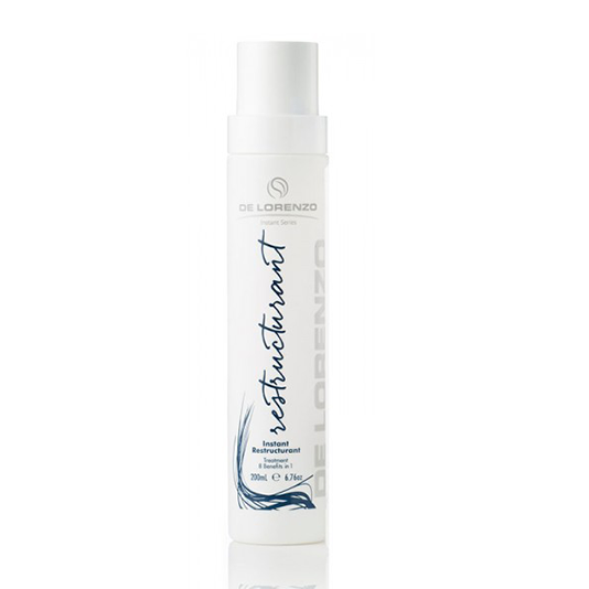 A bottle of De Lorenzo Instant Restructurant Treatment 200ml designed for hair care.