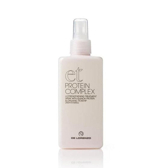 A bottle of De Lorenzo Essential Treatments Protein Complex 250ml, designed for strengthening treated hair.